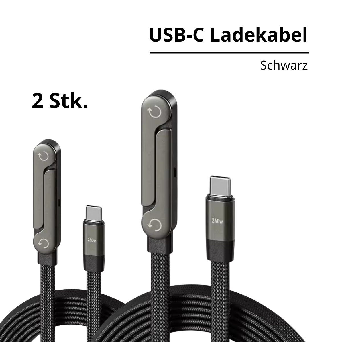 240W USB-C auf USB-C Kabel (1,5m) – Schnellladekabel mit innovativem Handy-Ständer & 180° Winkelstecker